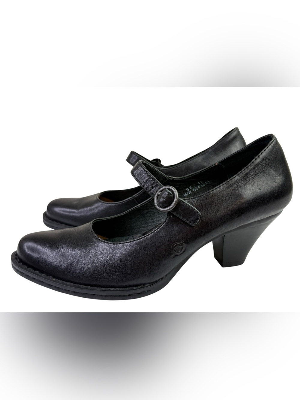 Y2K 90s Born Black Leather Mary Jane Heels Size 9.5